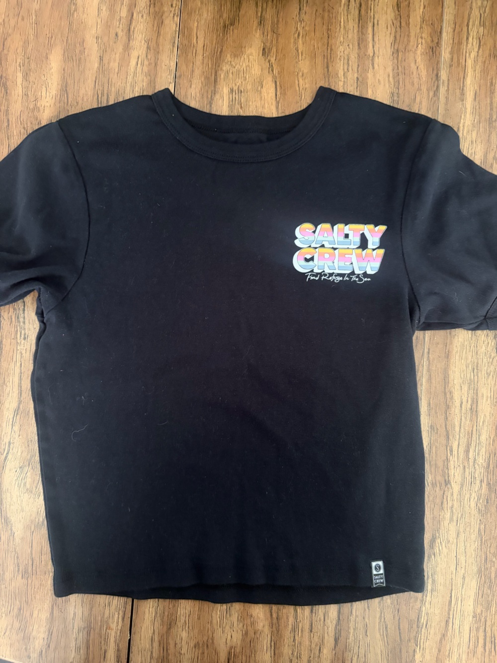 Salty Crew Black Crop Tee with Rainbow Logo